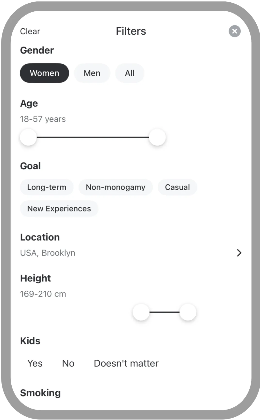 Custom filters - Keeny app interface